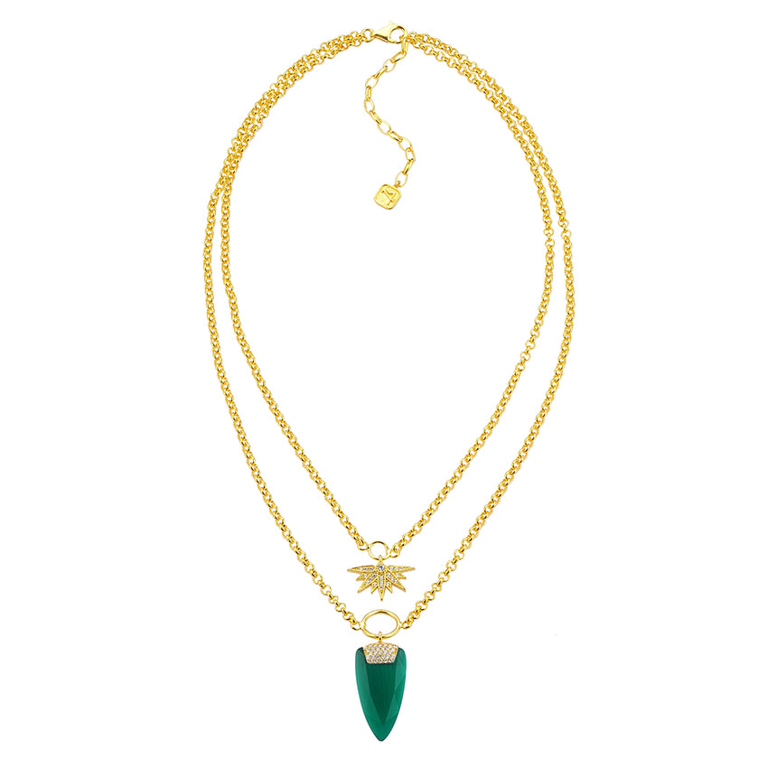 emerald green, double chain necklace