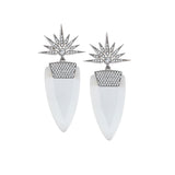 White gemstone earrings with silver details.