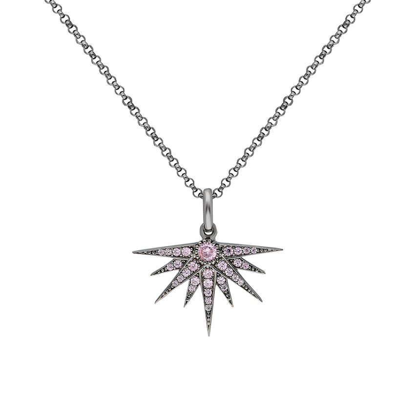 Black Rhodium plated necklace with Rose Quartz.