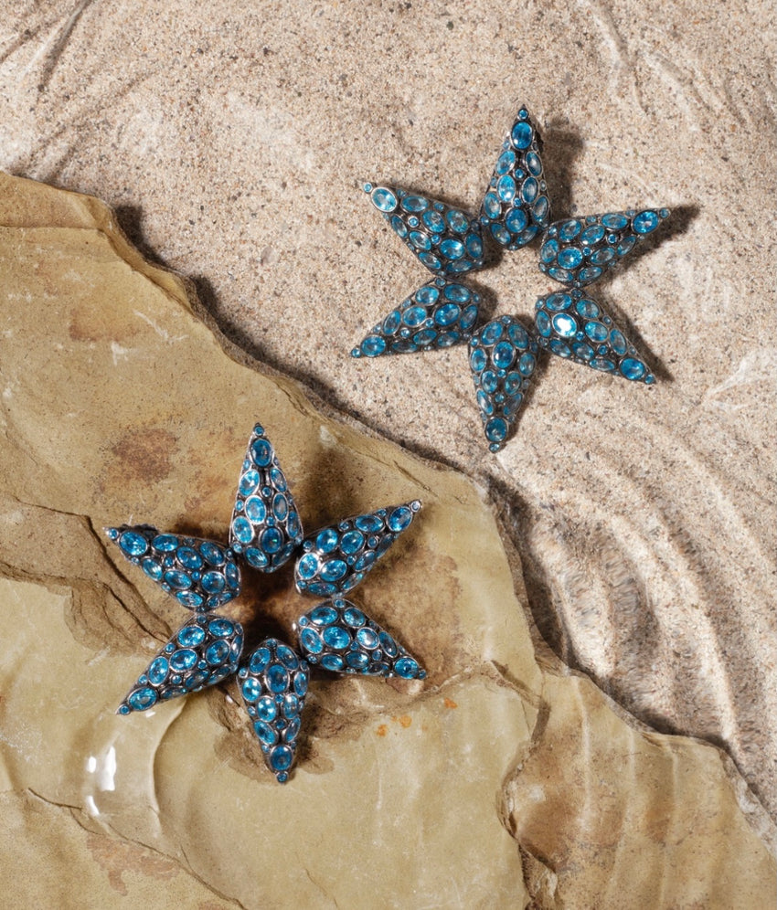 Summer Star earrings in Aqua blue Quartz.