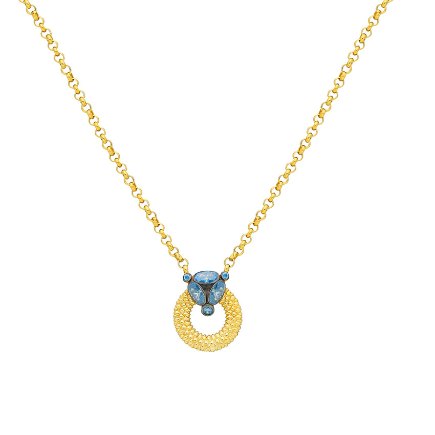 Aqua Blue Quartz pendent necklace in Gold.