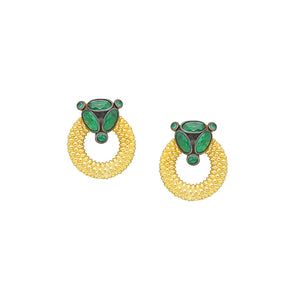 Emerald green stud earrings.