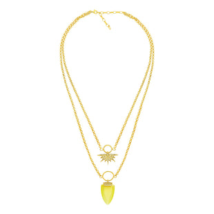 Gold plated, double chain necklace in the yellow stone