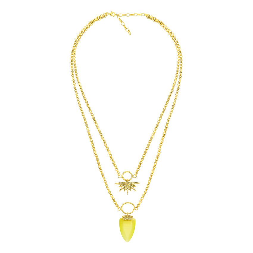 Gold plated, double chain necklace in the yellow stone
