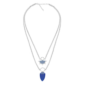 Double chain necklace with Royal Blue Cultured Topaz