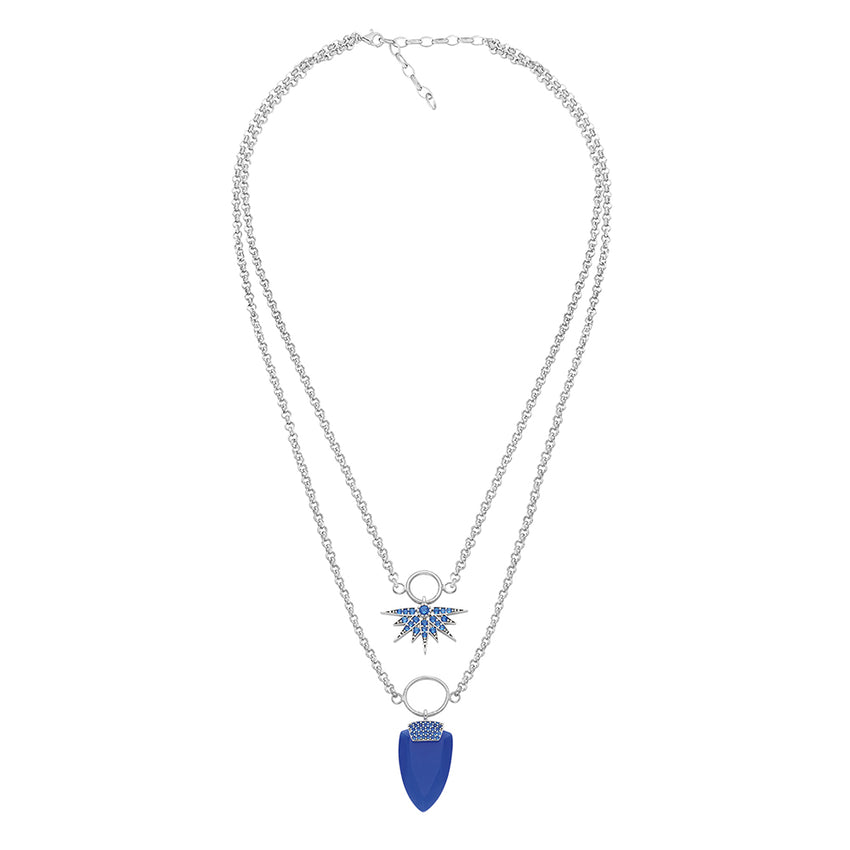 Double chain necklace with Royal Blue Cultured Topaz