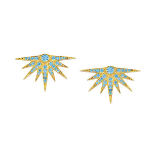 Delicate gold stud earrings with blue quartz.
