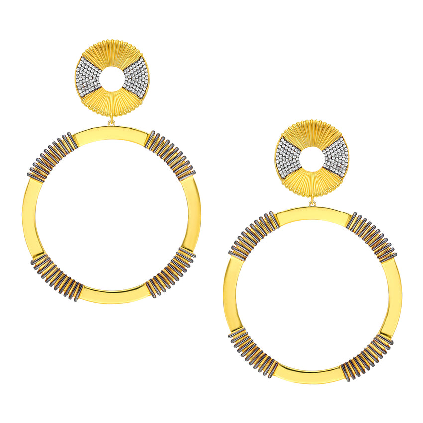 Gold clip-on earrings.