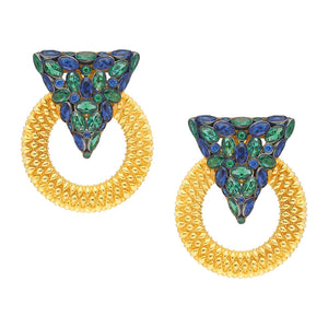 Gold plated, Cultured Emerald and Sapphire earrings.