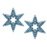 statement sterling silver, star earrings in aqua blue quartz.