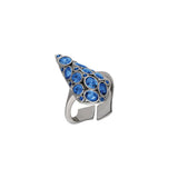 Sterling Silver, adjustable ring with sapphire blue cubic zirconia.