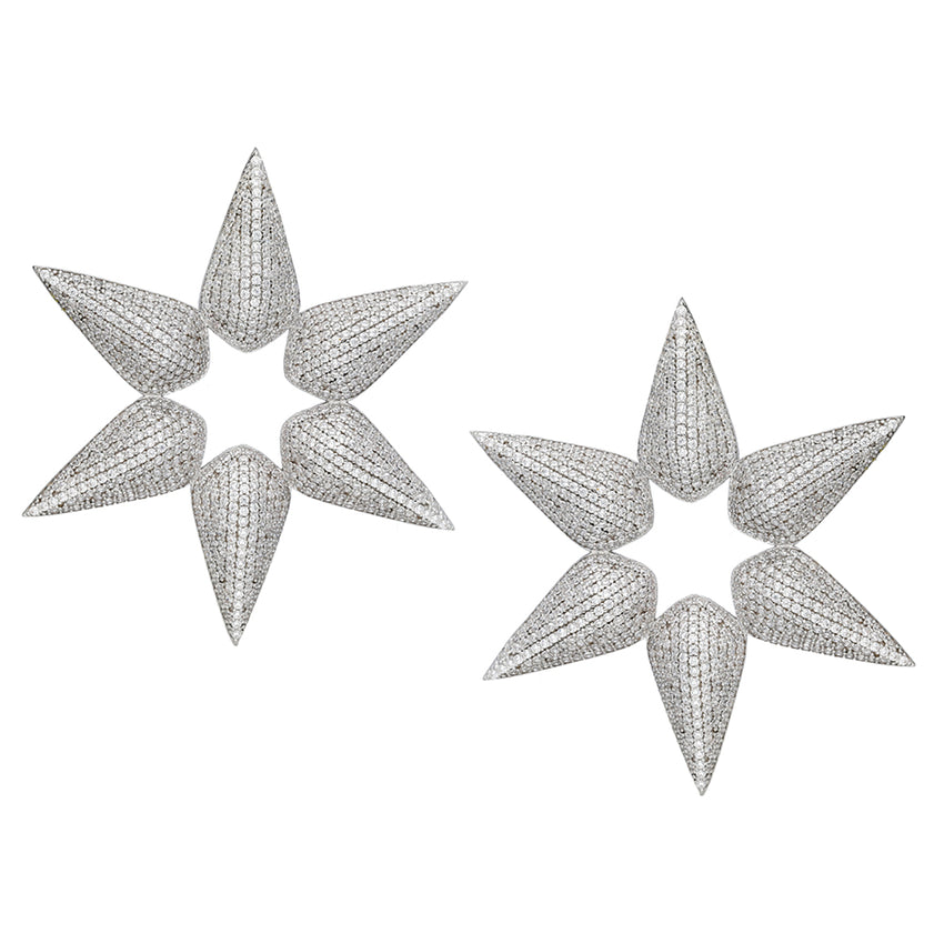Clèofe Star Earrings in white gold plated.