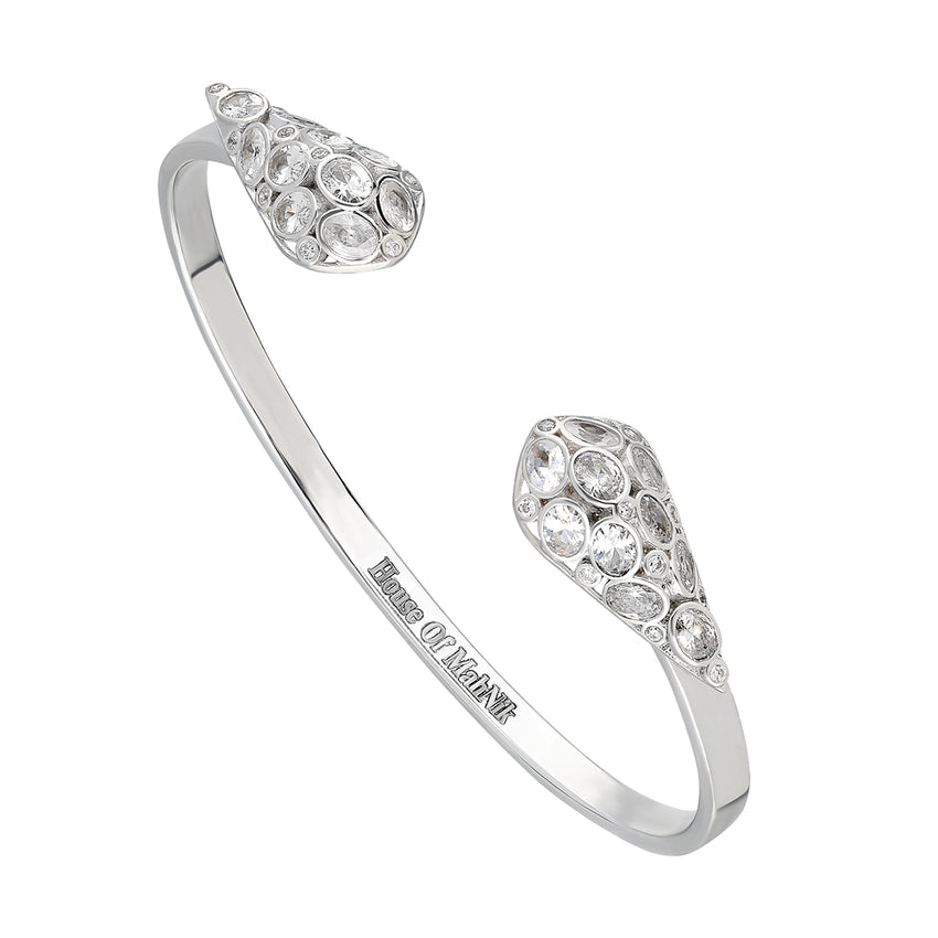 beautiful sterling silver, cuff bracelet in white gold plated with high quality cubic zirconia.