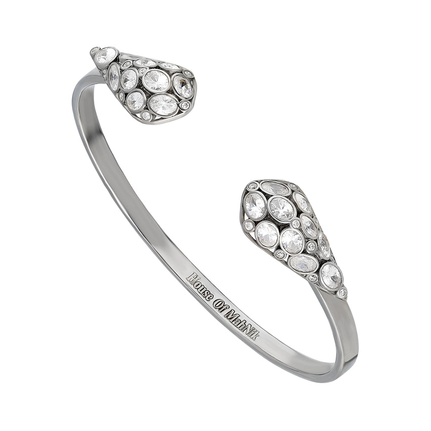 beautiful sterling silver, cuff bracelet in black rhodium plated with high quality cubic zirconia.