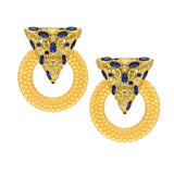 Casa Milla Inspired silver earrings in the 24K yellow gold plated, adorned with sapphire and yellow zirconia.