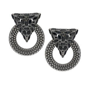 Casa Milla Inspired silver earrings in the 24K black rhodium plated adorned with black onyx.