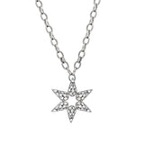 statement sterling silver, star necklace with cubic zirconia.