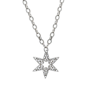statement sterling silver, star necklace with cubic zirconia.