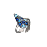 Sterling Silver, adjustable ring in Black Rhodium Plated with blue stones.