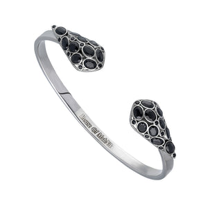 beautiful sterling silver, cuff bracelet adorned with black onyx stone.